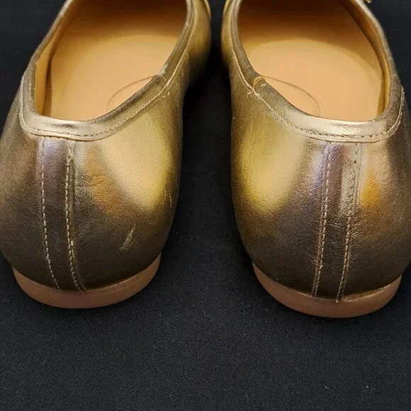 Talbots Shiny Gold Tone Leather Ballet Flats with Bow Size 10.5 M NWOT - Picture 8 of 12